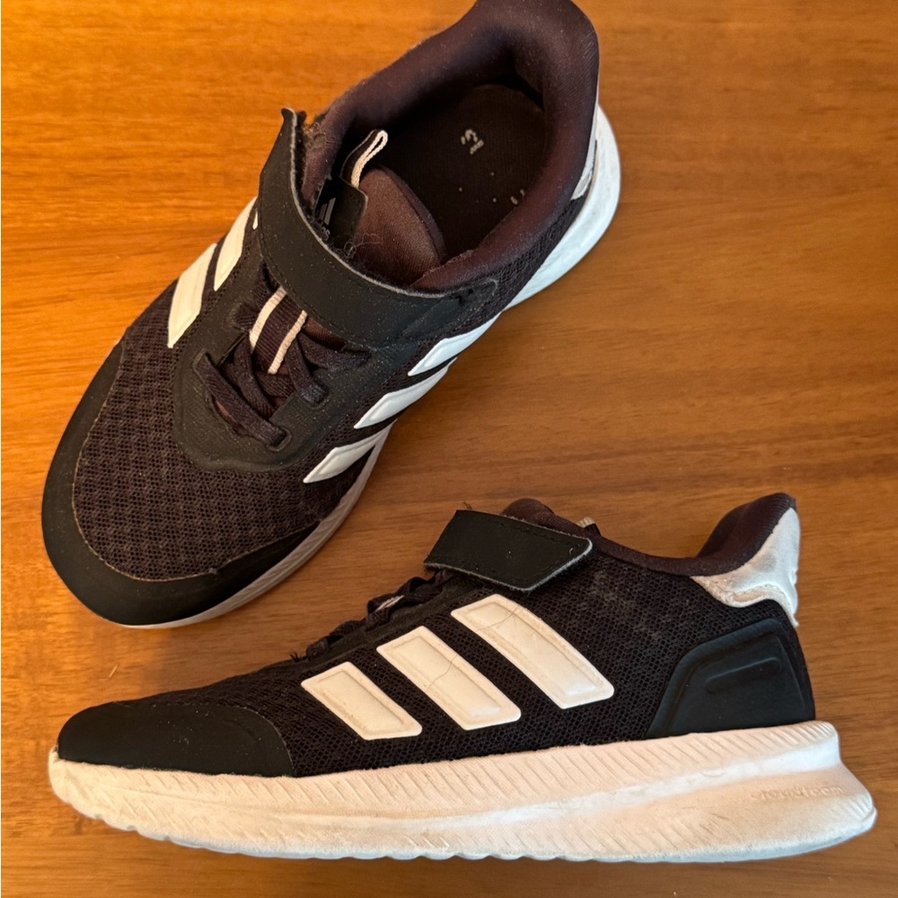 adidas Black and White Kids Velcro Sneakers 12
